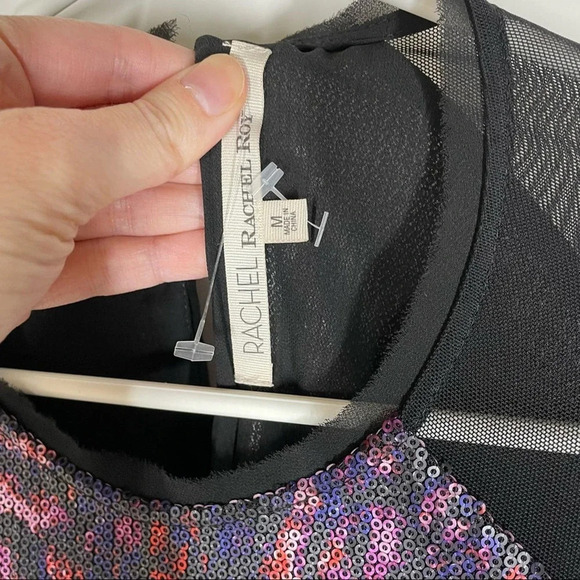 NEW RACHEL Rachel Roy Multicolor Sequin Sheer Long Sleeve Dress Size Medium - Picture 5 of 10